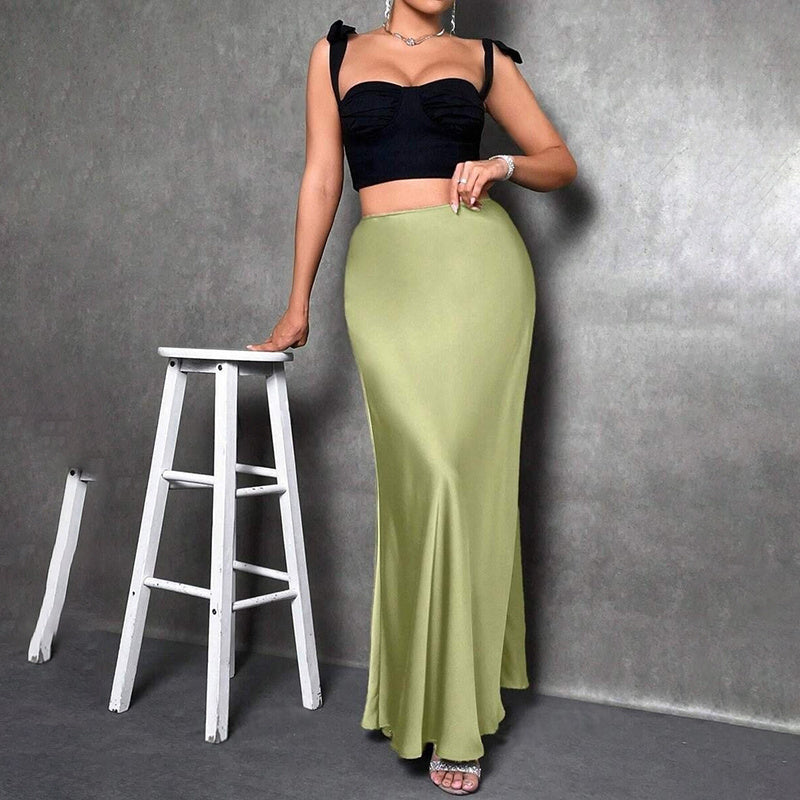Satin High-Waist Flared Midi Skirt