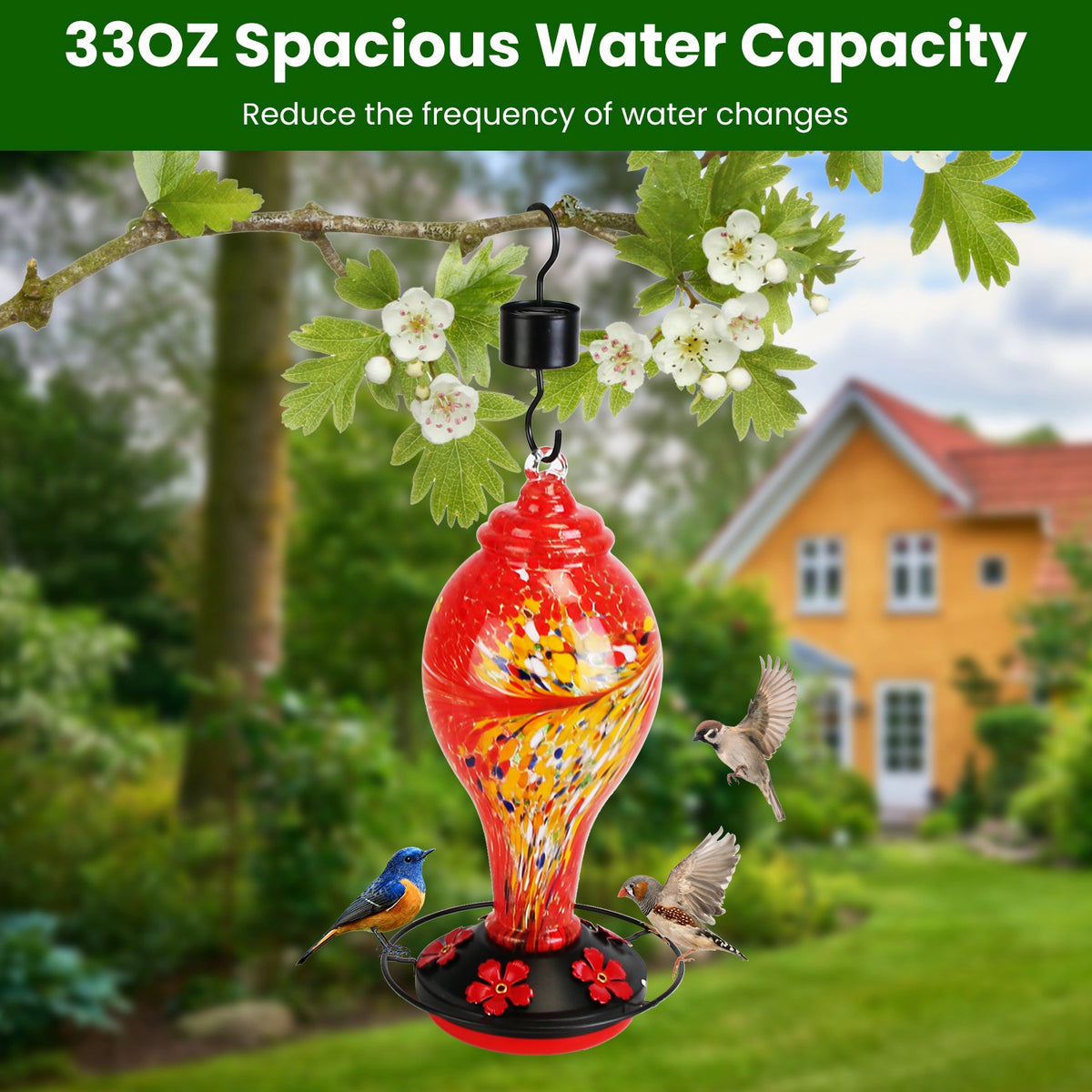 Hand-Blown Glass Hummingbird Feeder - gift idea (5)