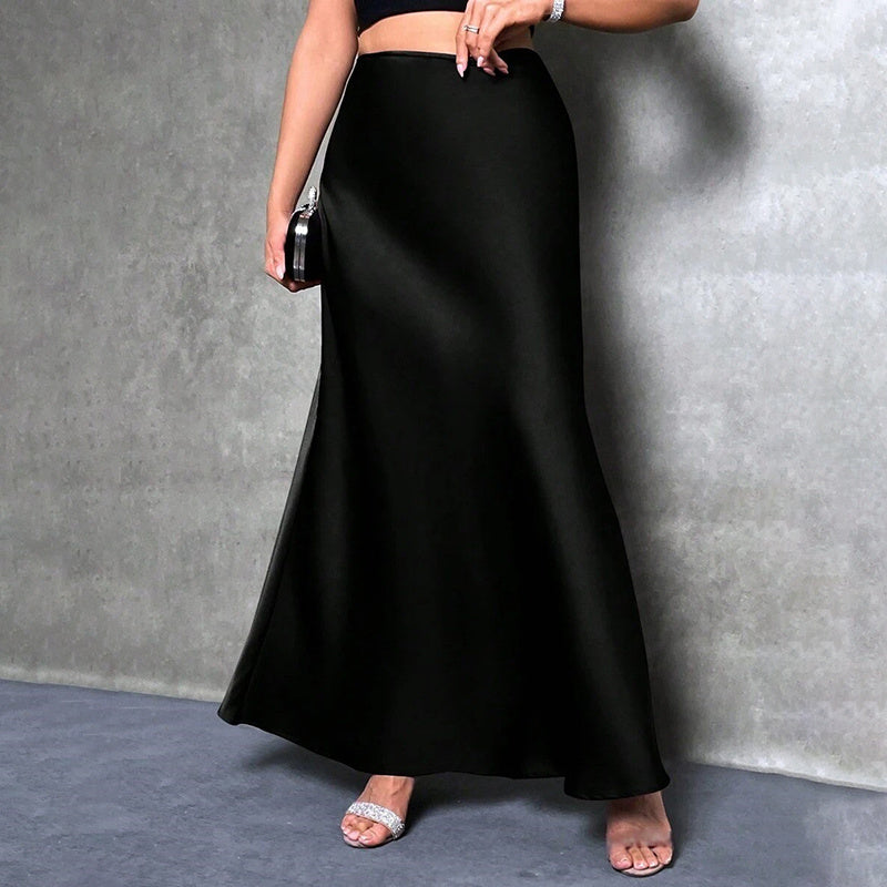 Satin High-Waist Flared Midi Skirt