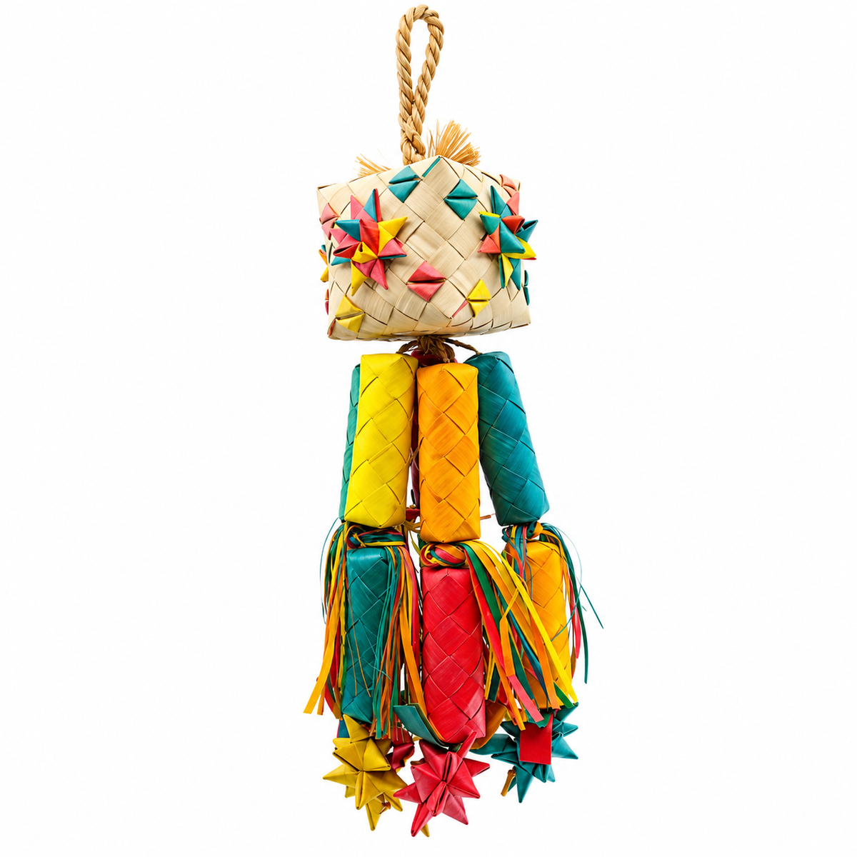 Planet Pleasures Firecracker Bird Toy — Long Hanging Palm Shredder for Parrots