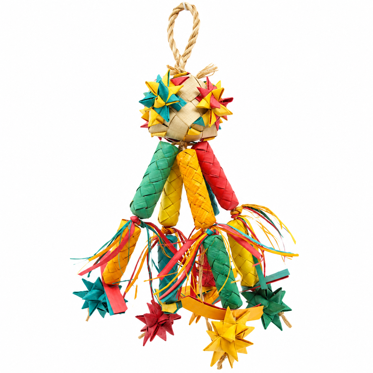 Planet Pleasures Firecracker Bird Toy — Long Hanging Palm Shredder for Parrots