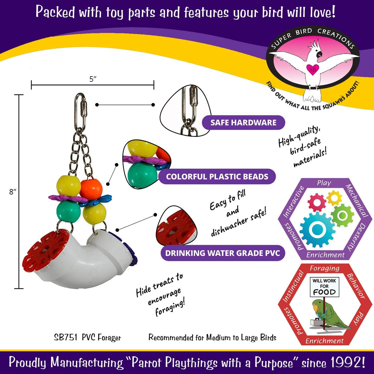 PVC Forager Bird Toy, Medium/Large