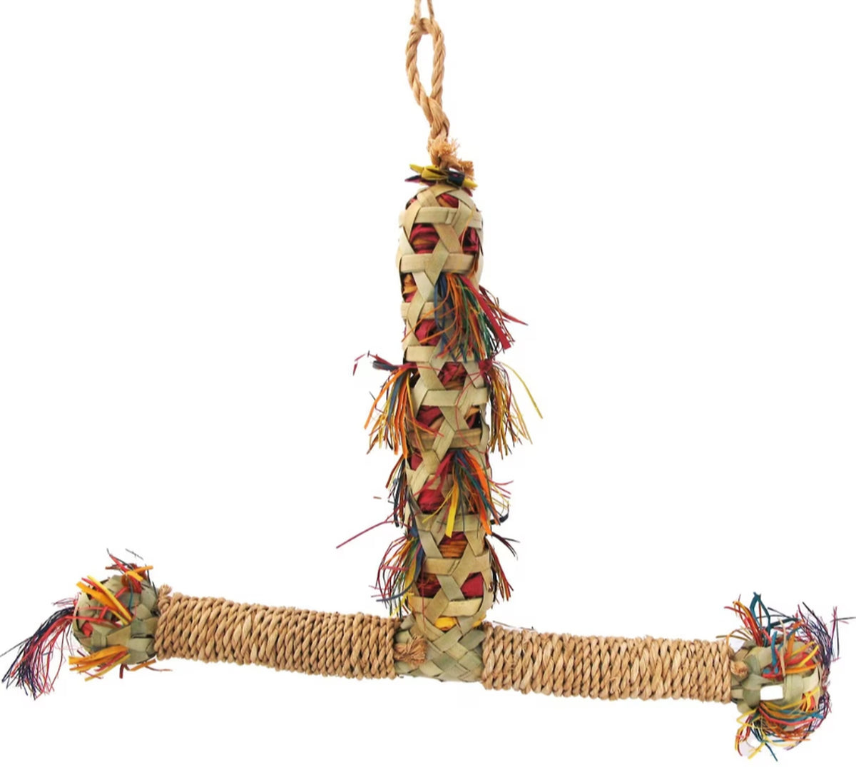 Planet Pleasures Foraging Perch — Palm-Wrapped Perch and Treat Station for Parrots