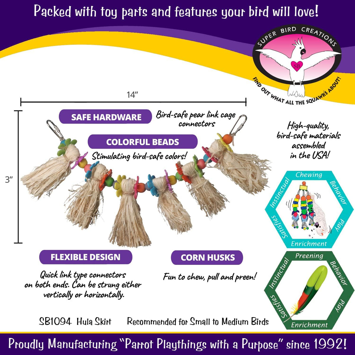 Hula Skirt Bird Toy, Small/Medium