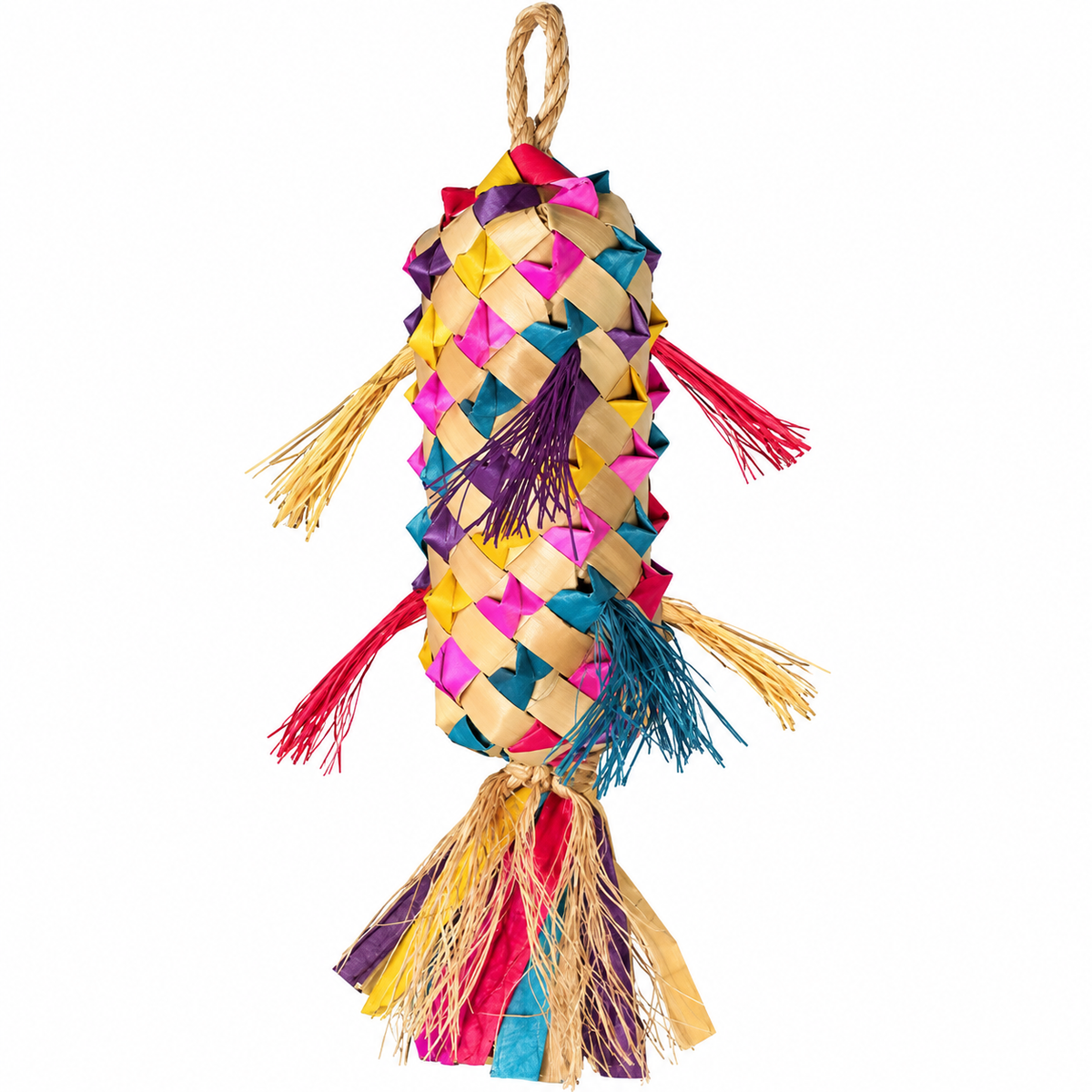 Planet Pleasures Spiked Parrot Pinata Bird Toy — Natural Palm Shredding Toy