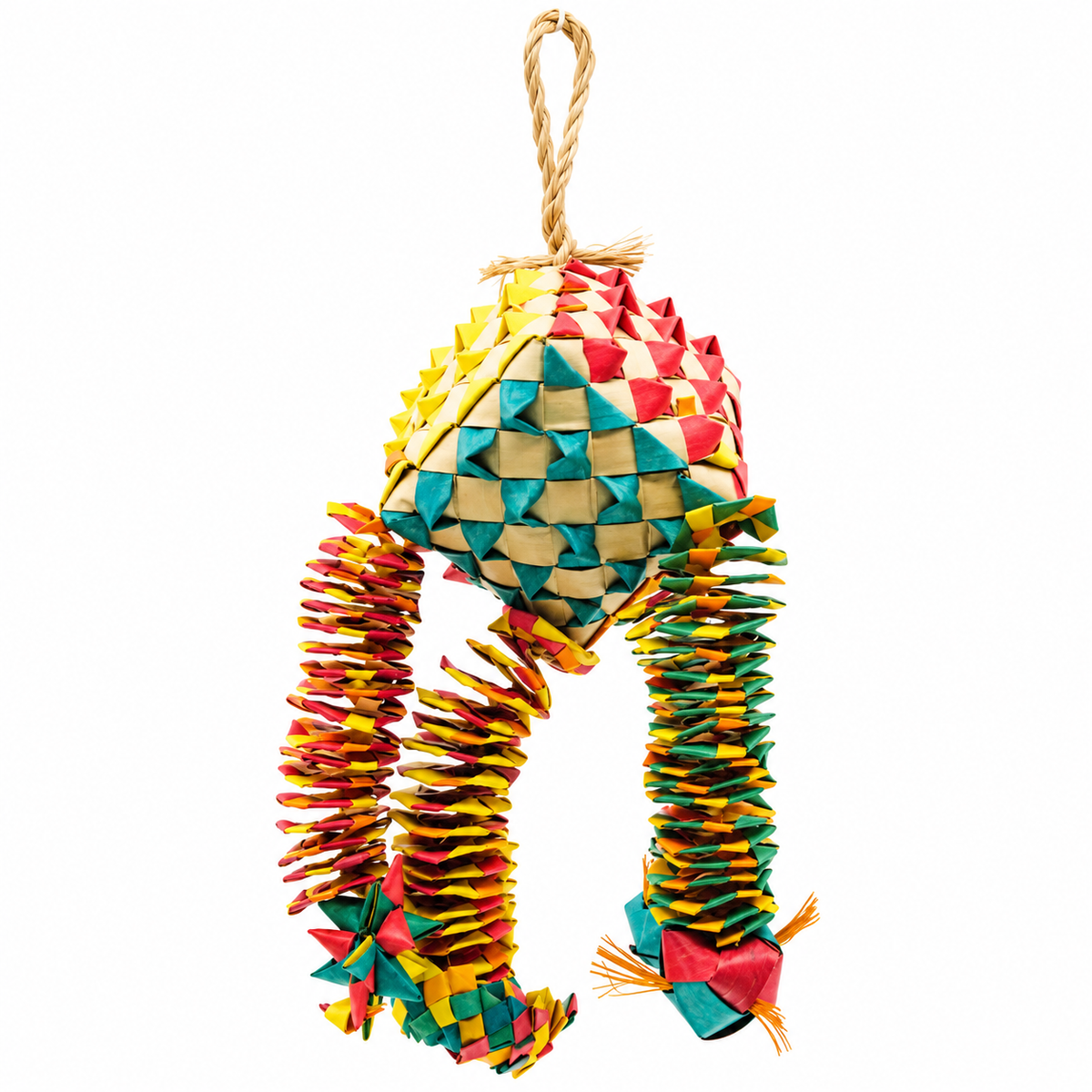 Planet Pleasures Diamond Bouncer Bird Toy — Springy Palm Chew for Parrots