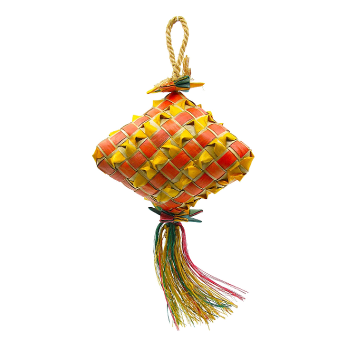 Planet Pleasures Diamond Bird Toy — Woven Palm Hanging Chew for Parrots