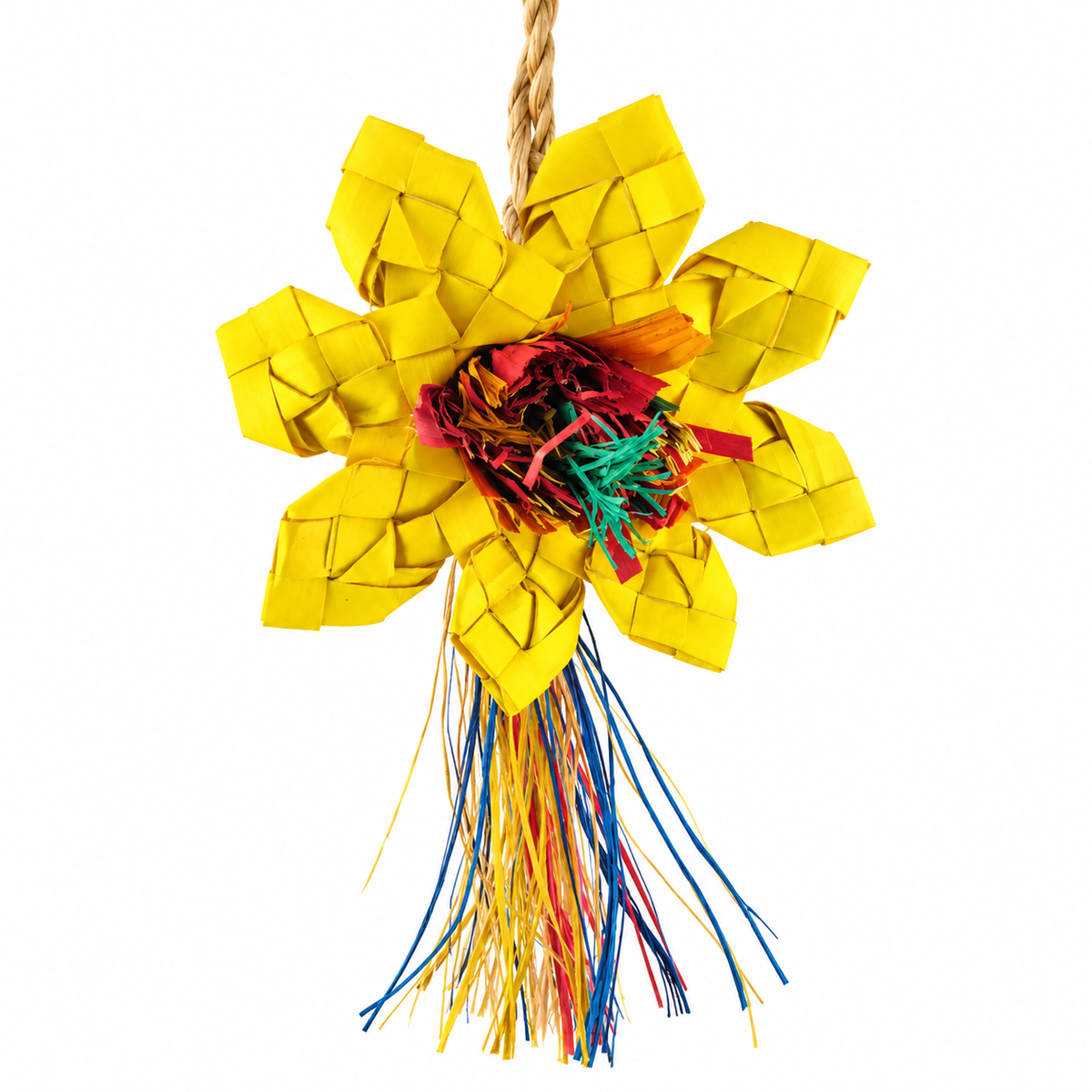 Planet Pleasures Sunflower Bird Toy — Woven Palm Shredder for Parrots
