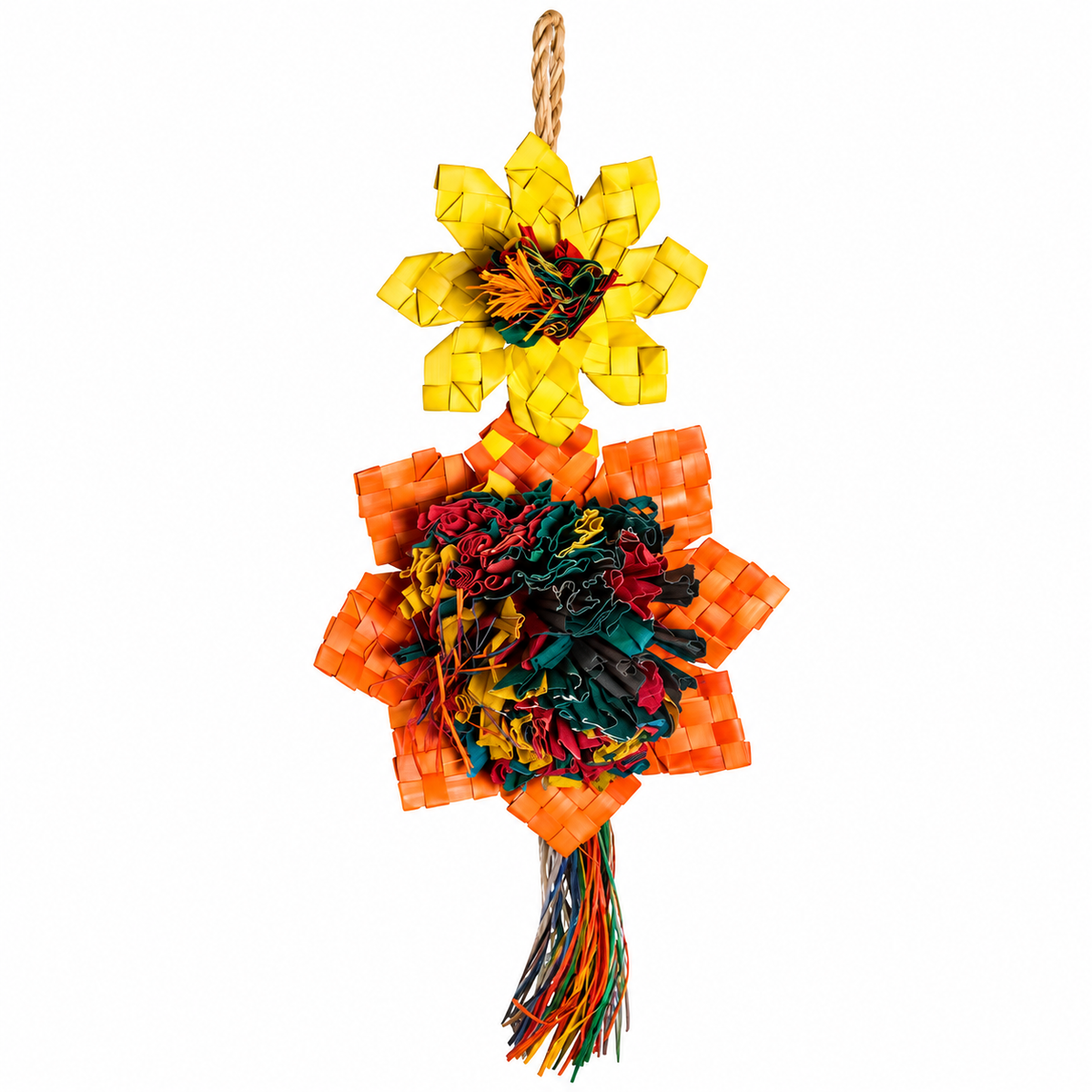 Planet Pleasures Sunflower Bird Toy — Woven Palm Shredder for Parrots