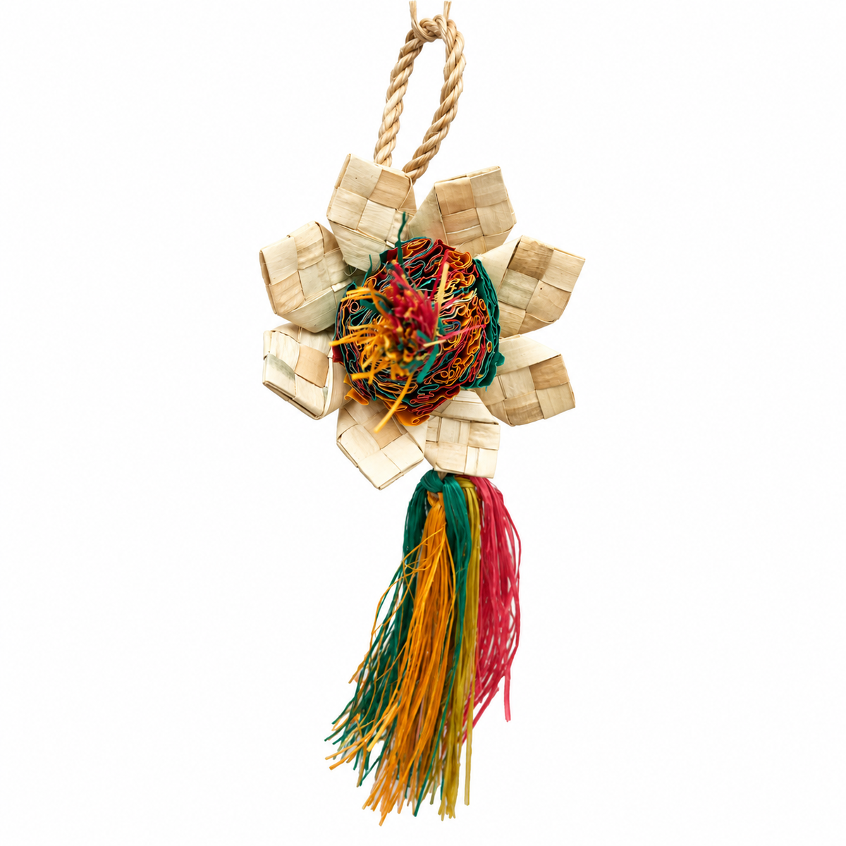 Planet Pleasures Sunflower Bird Toy — Woven Palm Shredder for Parrots
