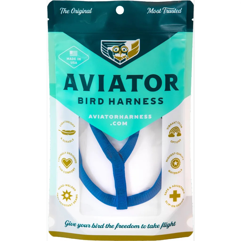 The Aviator bird harness and leash in blue