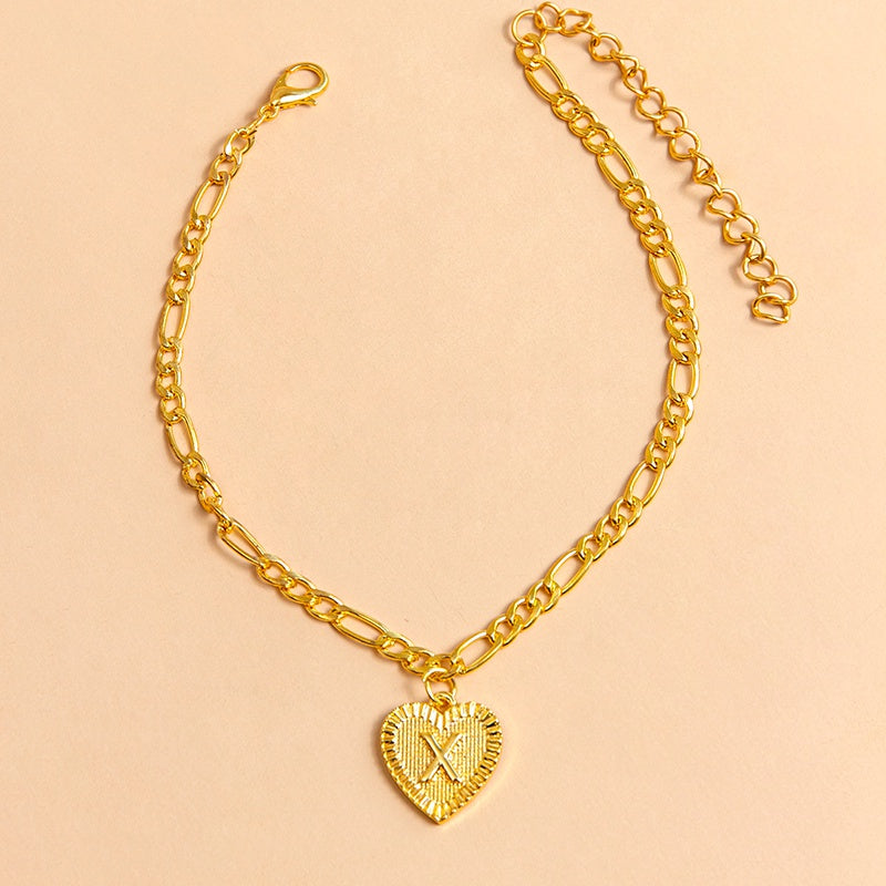 Initial Letter Anklet - Gold Heart Pendant Foot Bracelet