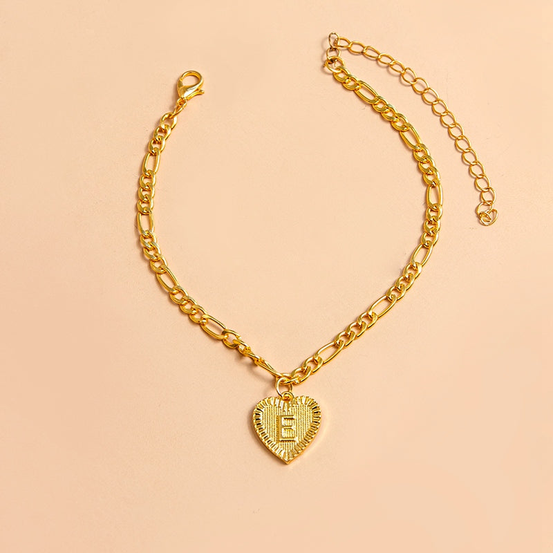 Initial Letter Anklet - Gold Heart Pendant Foot Bracelet