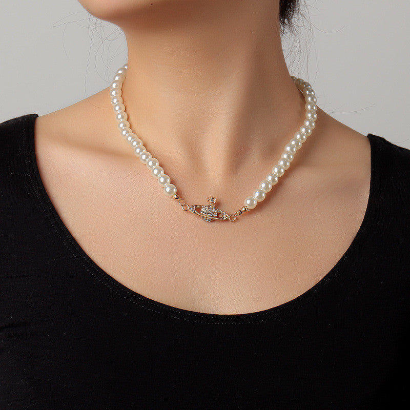 Faux Pearl Planet Necklace