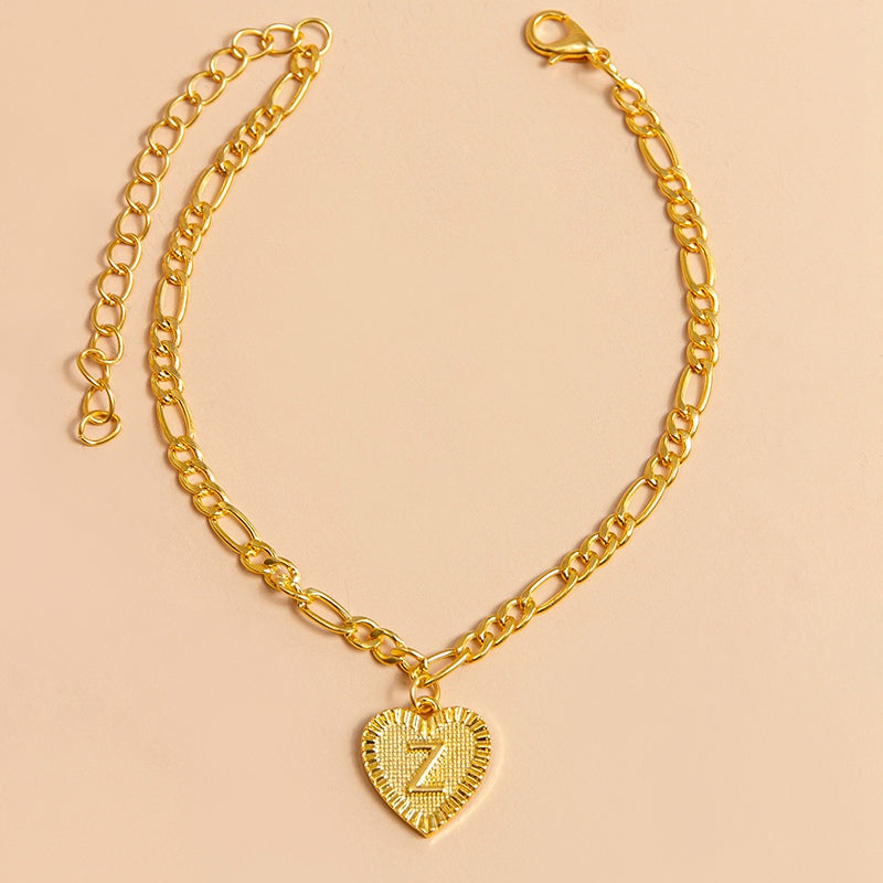Initial Letter Anklet - Gold Heart Pendant Foot Bracelet