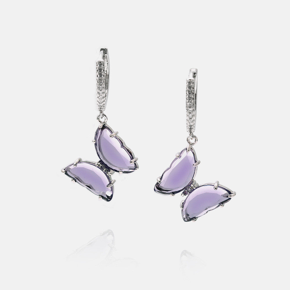 Crystal Glass Butterfly Hoop Earrings
