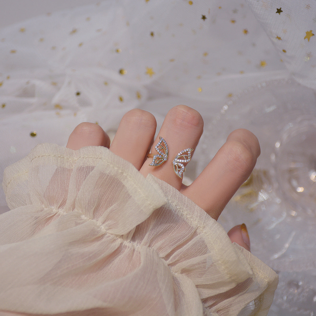 Gold Adjustable Butterfly Ring