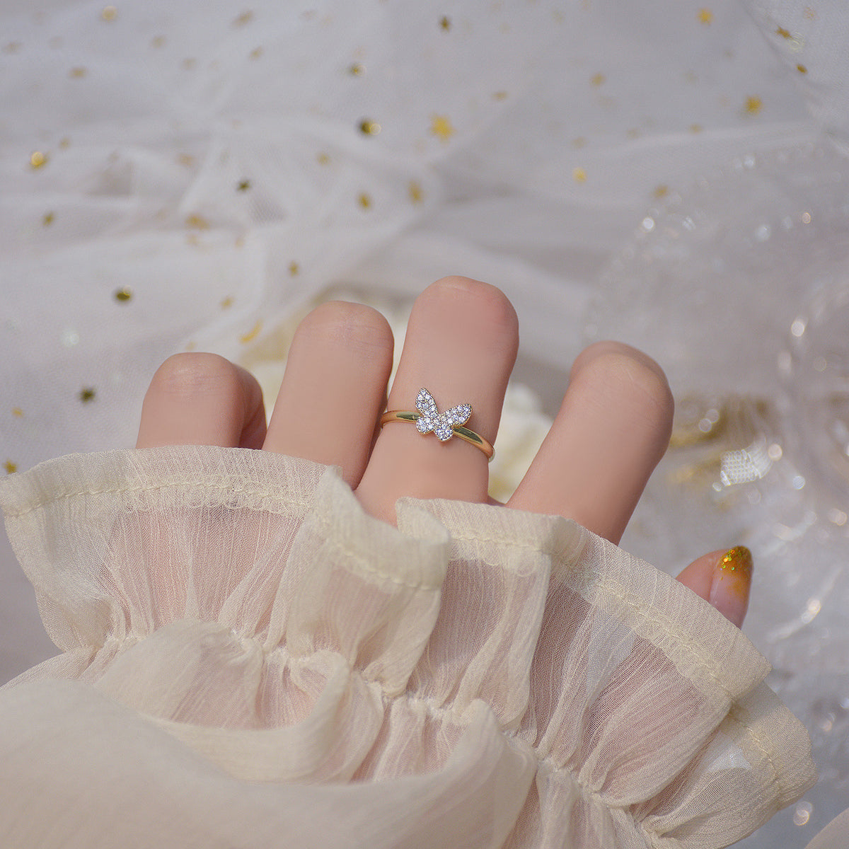 Gold Adjustable Butterfly Ring