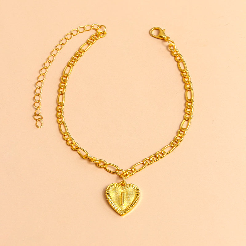 Initial Letter Anklet - Gold Heart Pendant Foot Bracelet