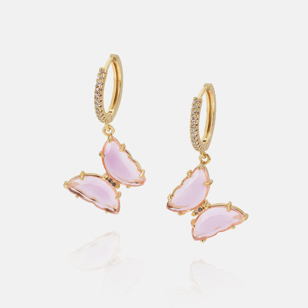 Crystal Glass Butterfly Hoop Earrings