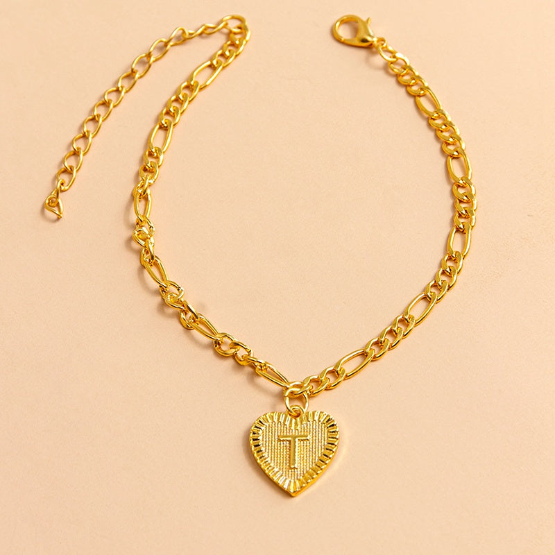 Initial Letter Anklet - Gold Heart Pendant Foot Bracelet