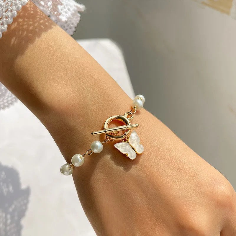 Pearl Butterfly Charm Bracelet