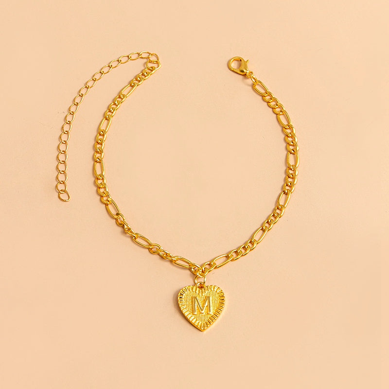 Initial Letter Anklet - Gold Heart Pendant Foot Bracelet