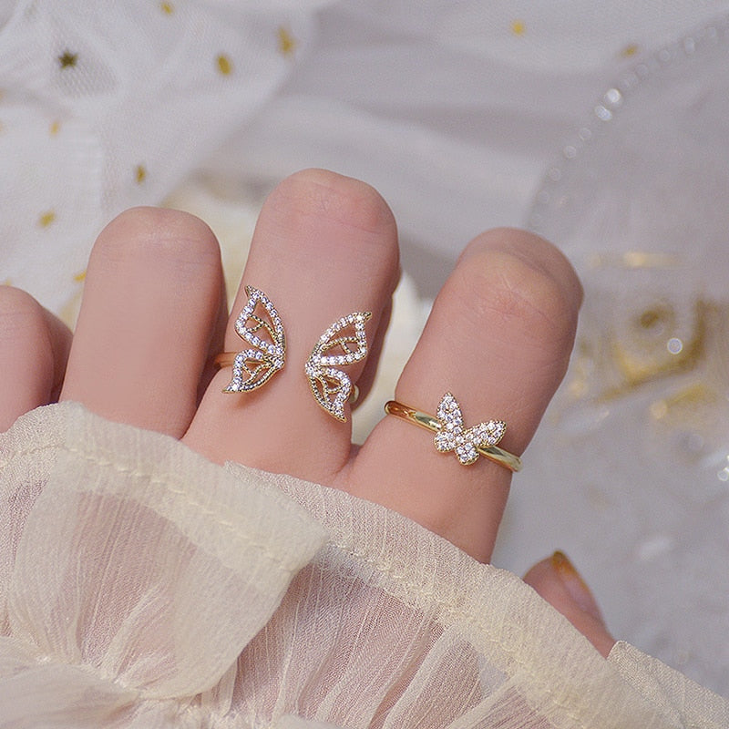 Gold Adjustable Butterfly Ring