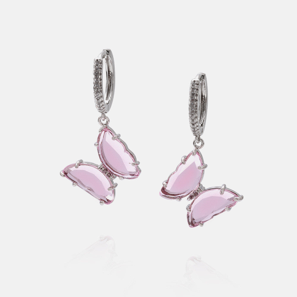 Crystal Glass Butterfly Hoop Earrings