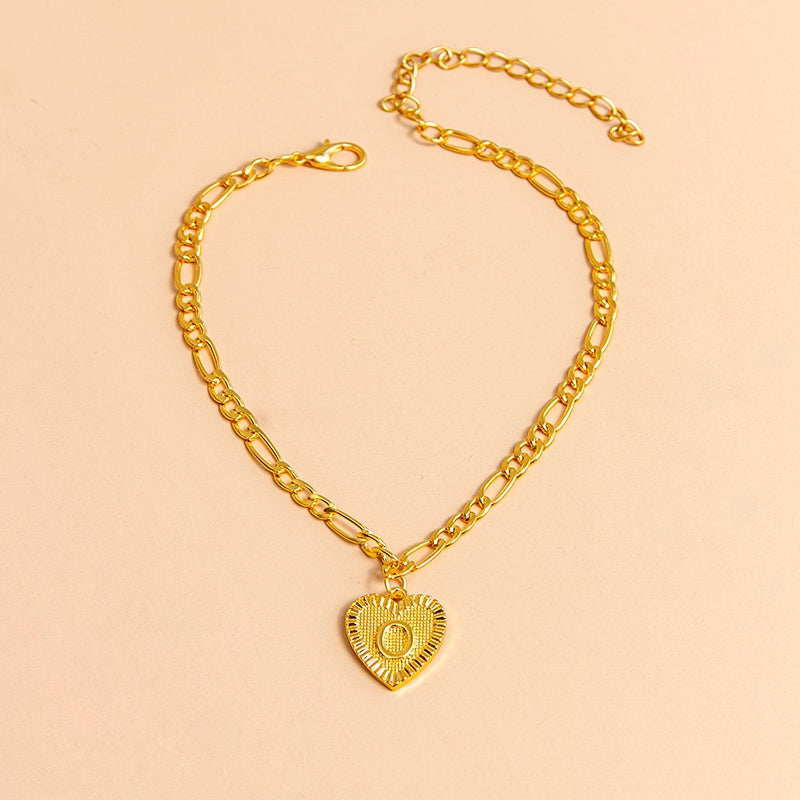 Initial Letter Anklet - Gold Heart Pendant Foot Bracelet