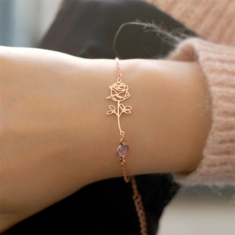 Birthday Flower Birthstone Bracelet