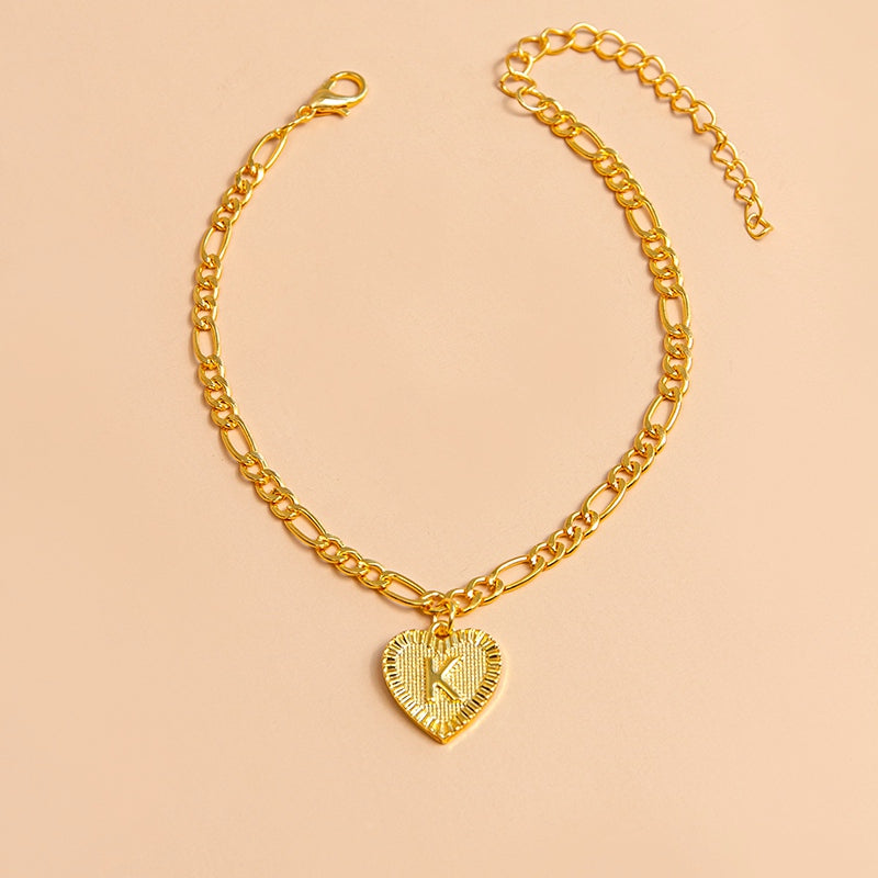 Initial Letter Anklet - Gold Heart Pendant Foot Bracelet