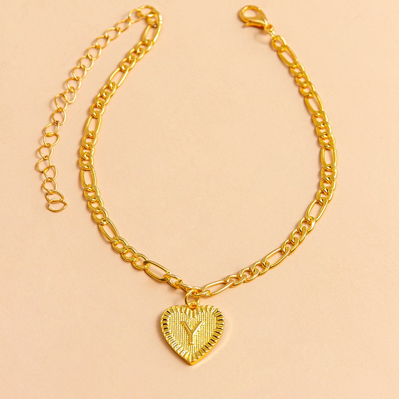Initial Letter Anklet - Gold Heart Pendant Foot Bracelet