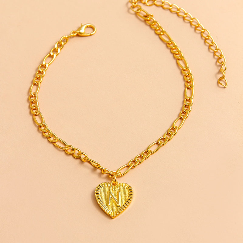 Initial Letter Anklet - Gold Heart Pendant Foot Bracelet