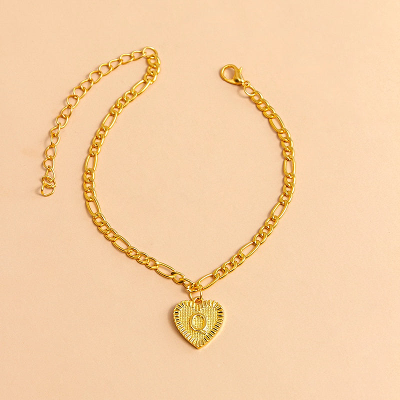 Initial Letter Anklet - Gold Heart Pendant Foot Bracelet