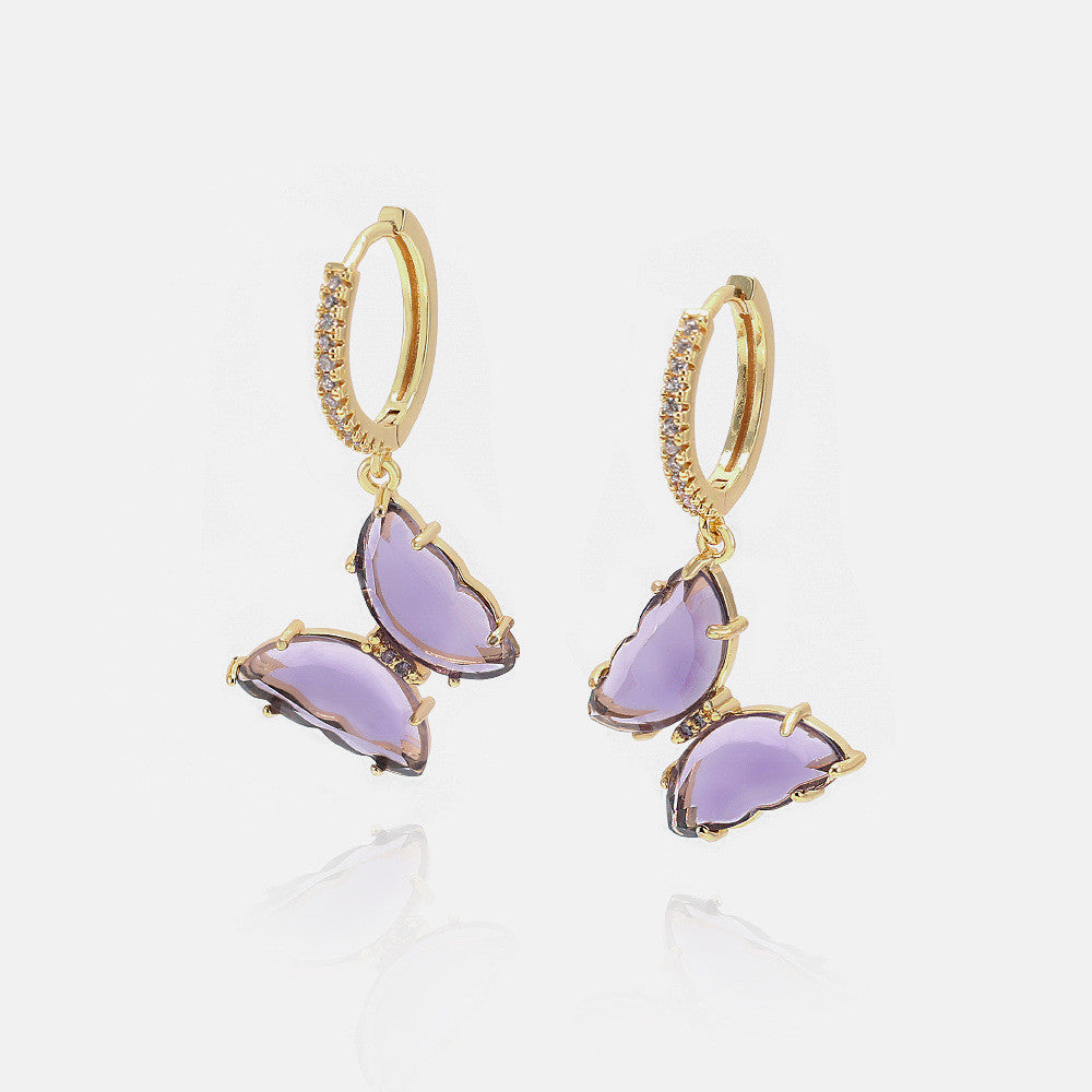 Crystal Glass Butterfly Hoop Earrings