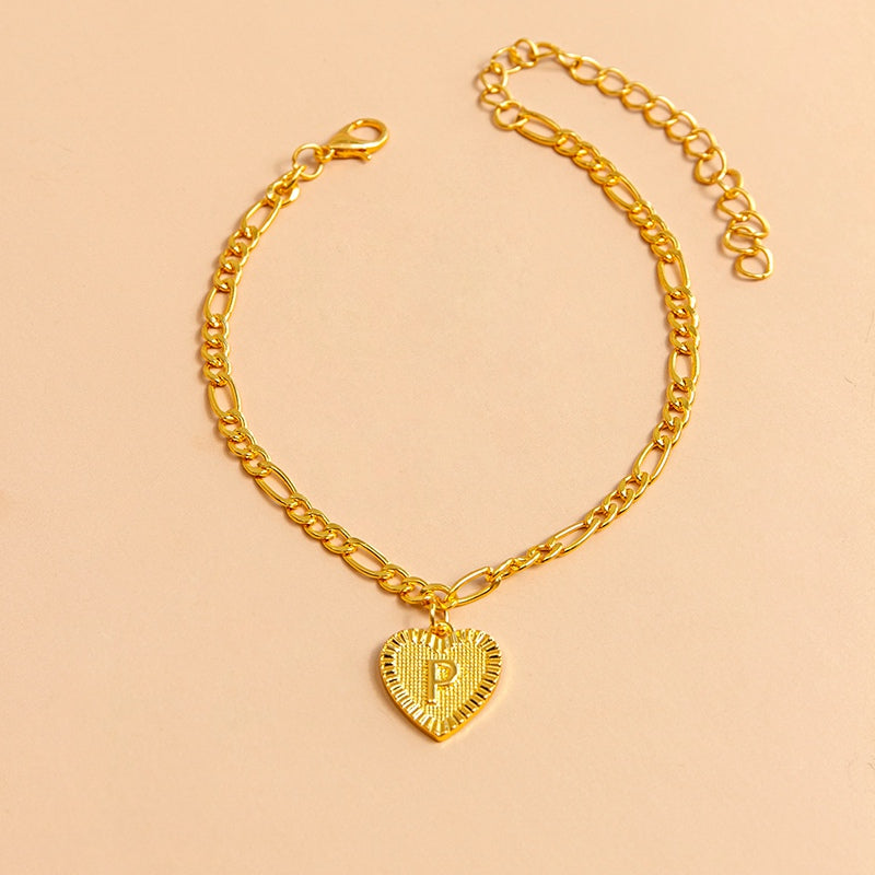 Initial Letter Anklet - Gold Heart Pendant Foot Bracelet