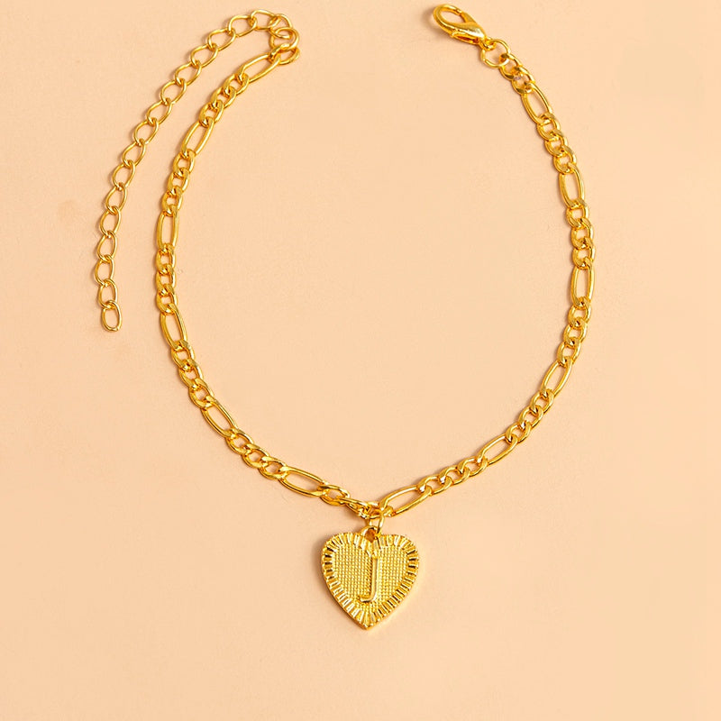 Initial Letter Anklet - Gold Heart Pendant Foot Bracelet
