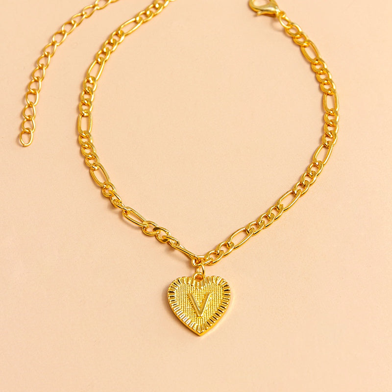 Initial Letter Anklet - Gold Heart Pendant Foot Bracelet