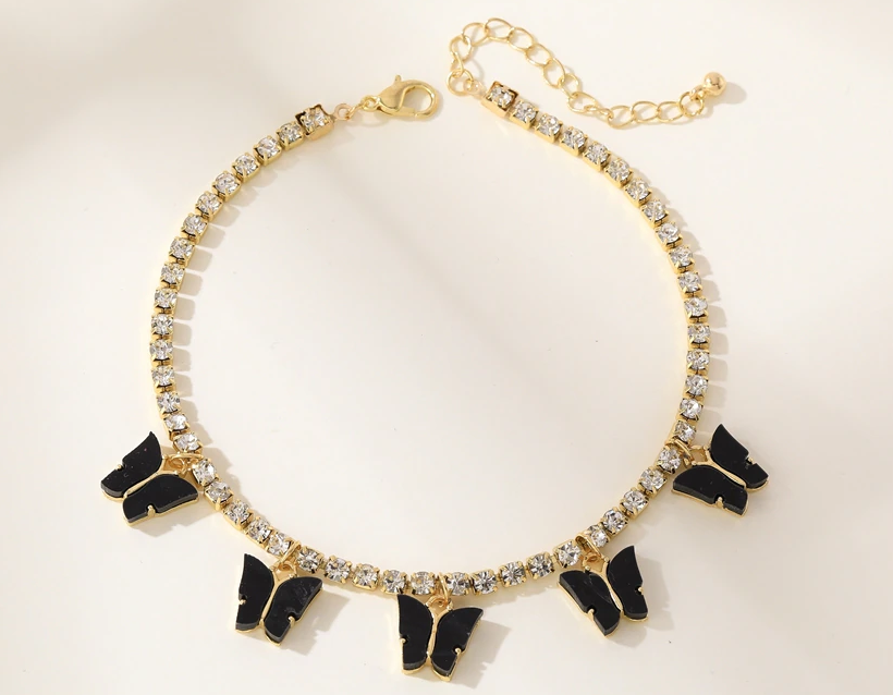 Rhinestone Butterfly & Cherry Anklets