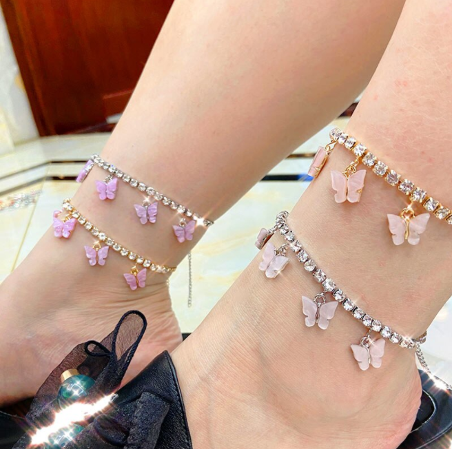 Butterfly & Cherry Rhinestone Anklets