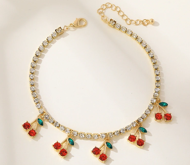 Rhinestone Butterfly & Cherry Anklets