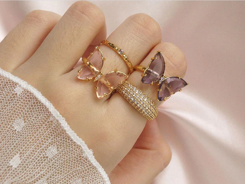 Crystal Glass Butterfly Ring