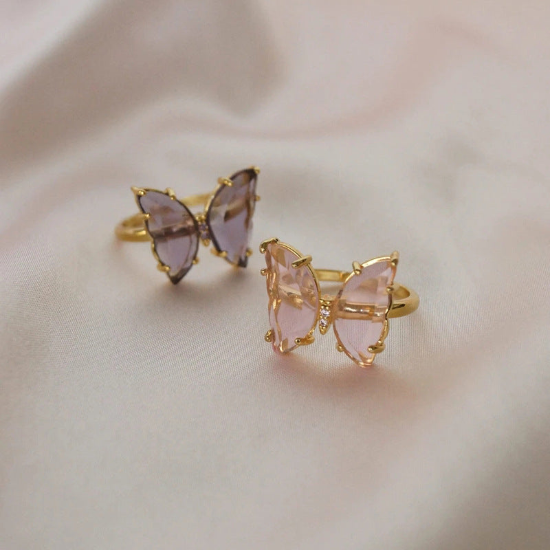 Crystal Glass Butterfly Ring