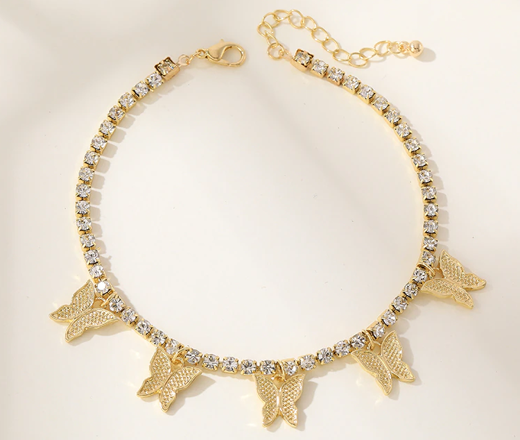 Rhinestone Butterfly & Cherry Anklets