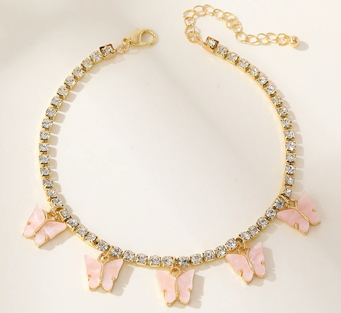 Rhinestone Butterfly & Cherry Anklets