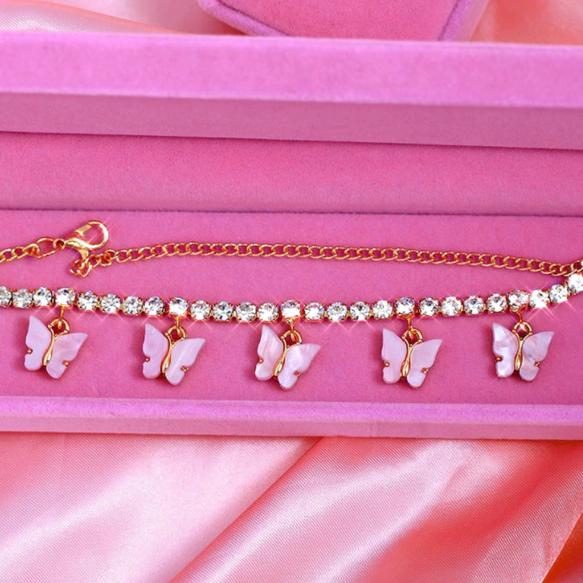 Butterfly & Cherry Rhinestone Anklets