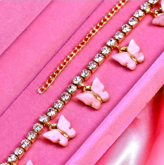 Butterfly & Cherry Rhinestone Anklets