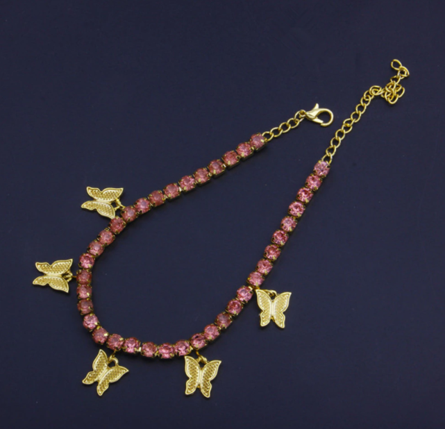 Rhinestone Butterfly & Cherry Anklets