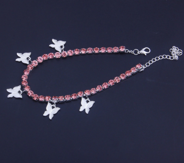 Rhinestone Butterfly & Cherry Anklets
